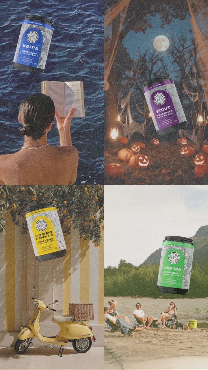 Les quatre bières BROOTHER — NEIPA, Stout, Hoppy Blonde Ale et Dry IPA — dans quatre univers lifestyle